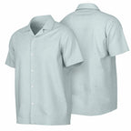 Ice Blue Speckled Men's Spread Collar Short Sleeve Button-Down Shirt