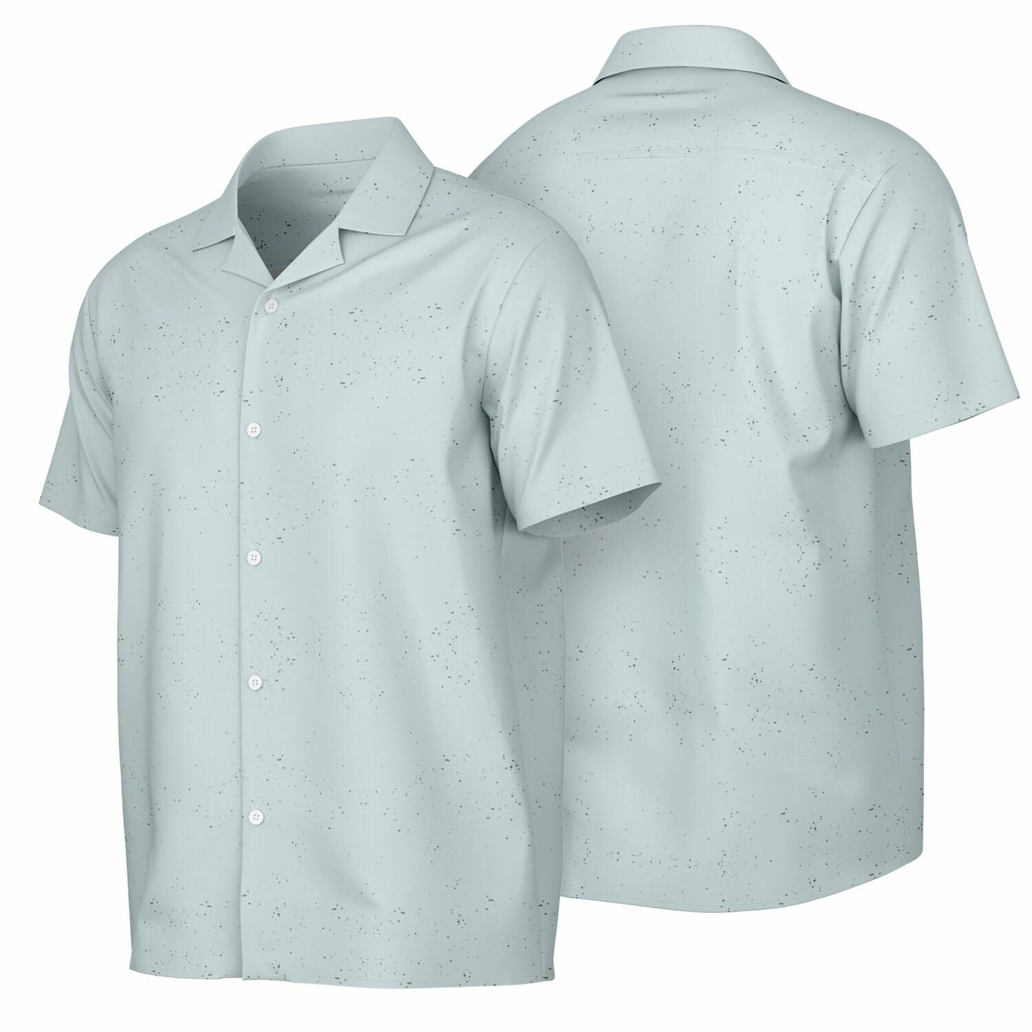 Ice Blue Speckled Men's Spread Collar Short Sleeve Button-Down Shirt