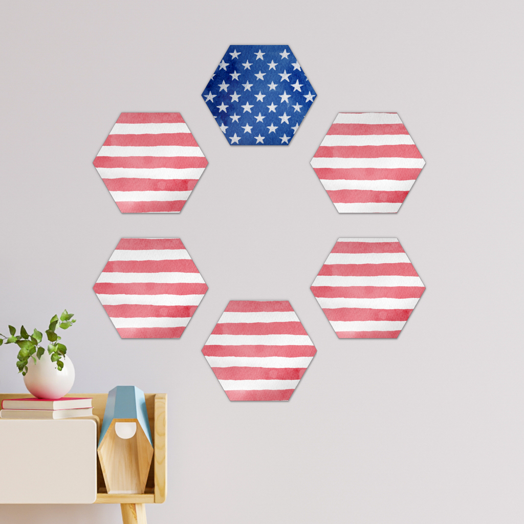 Stars and Stripes Hexagon Wall Tiles Set of 6