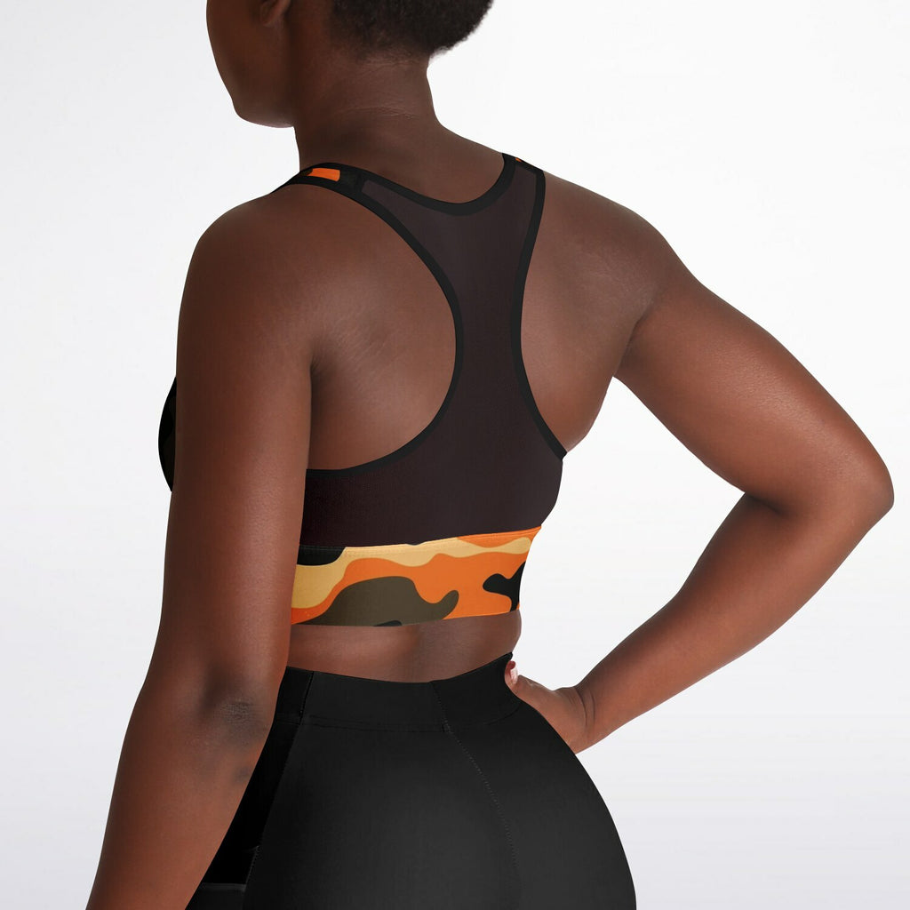 Orange Camo Mesh Padded Sports Bra