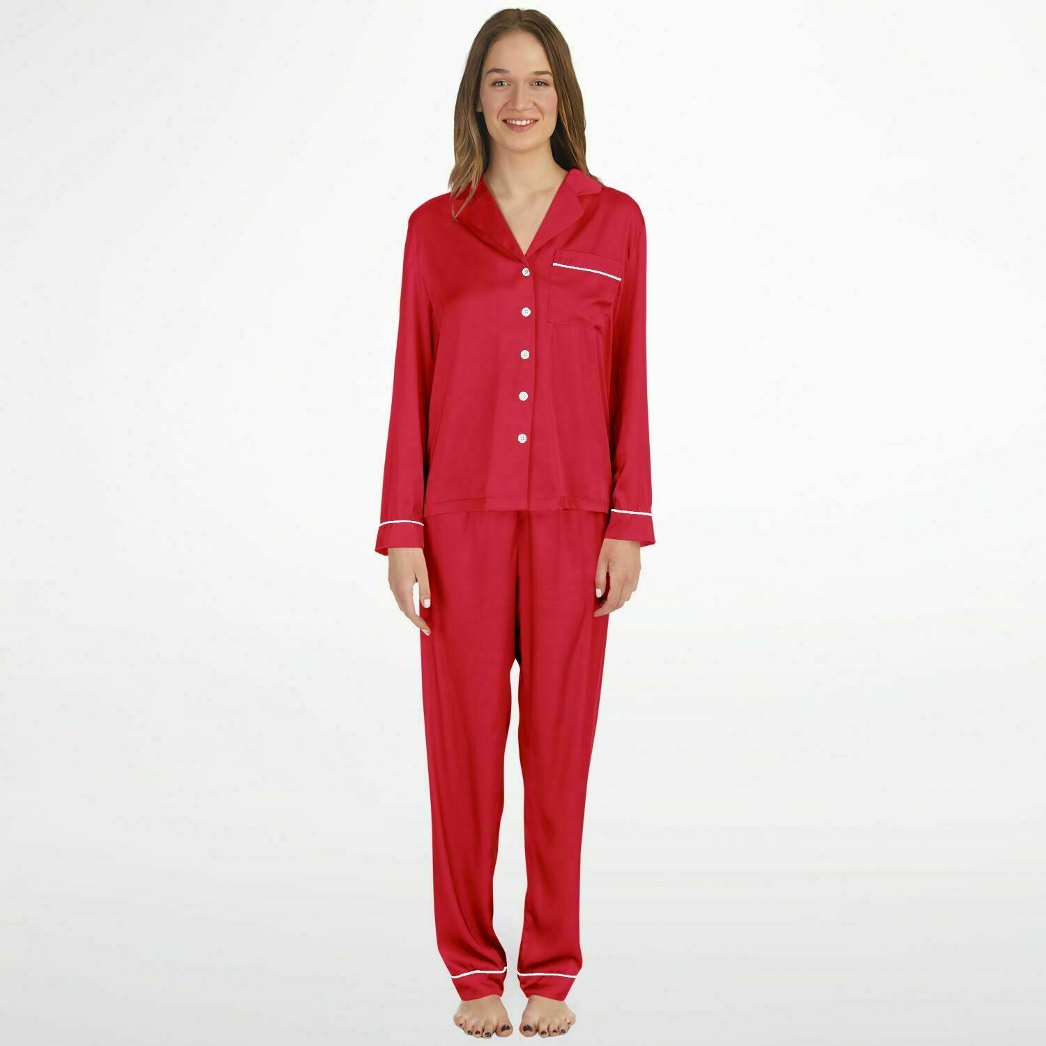 Women's Cherry Red Premium Satin Pajamas