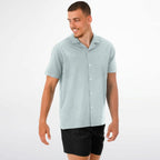 Ice Blue Speckled Men's Spread Collar Short Sleeve Button-Down Shirt
