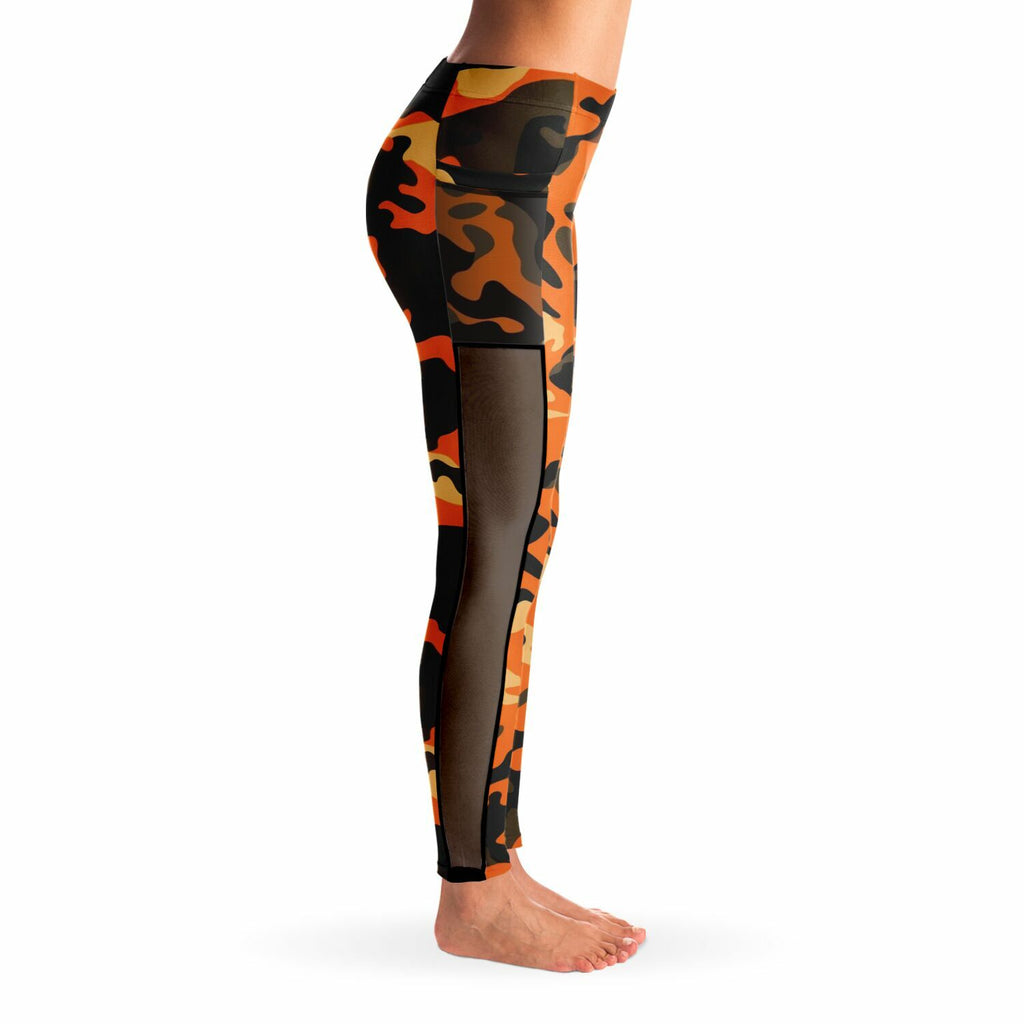 Women's Orange Camo Mesh Pocket Legging
