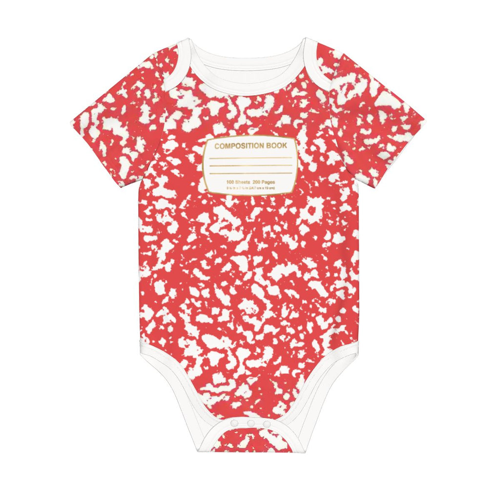 Red Baby Composition Book Cotton Short Sleeve Onesie