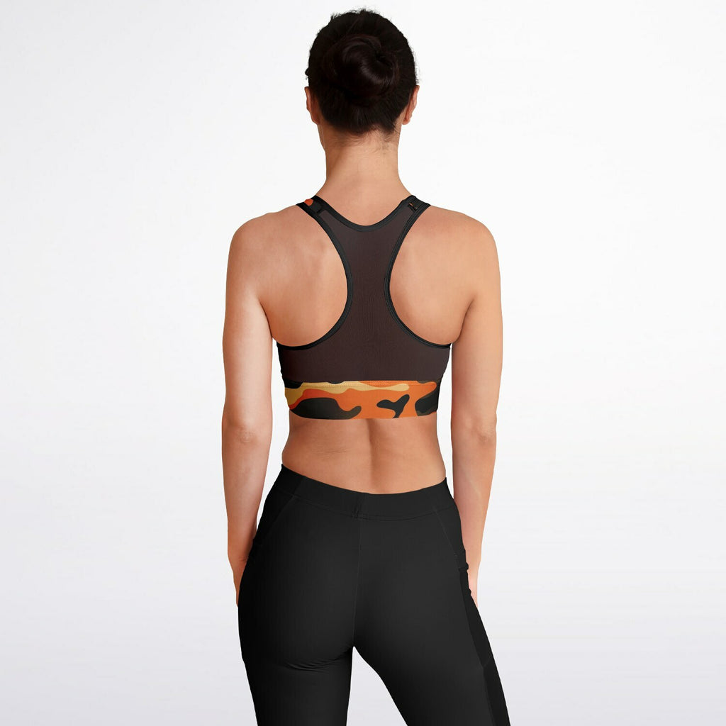 Orange Camo Mesh Padded Sports Bra