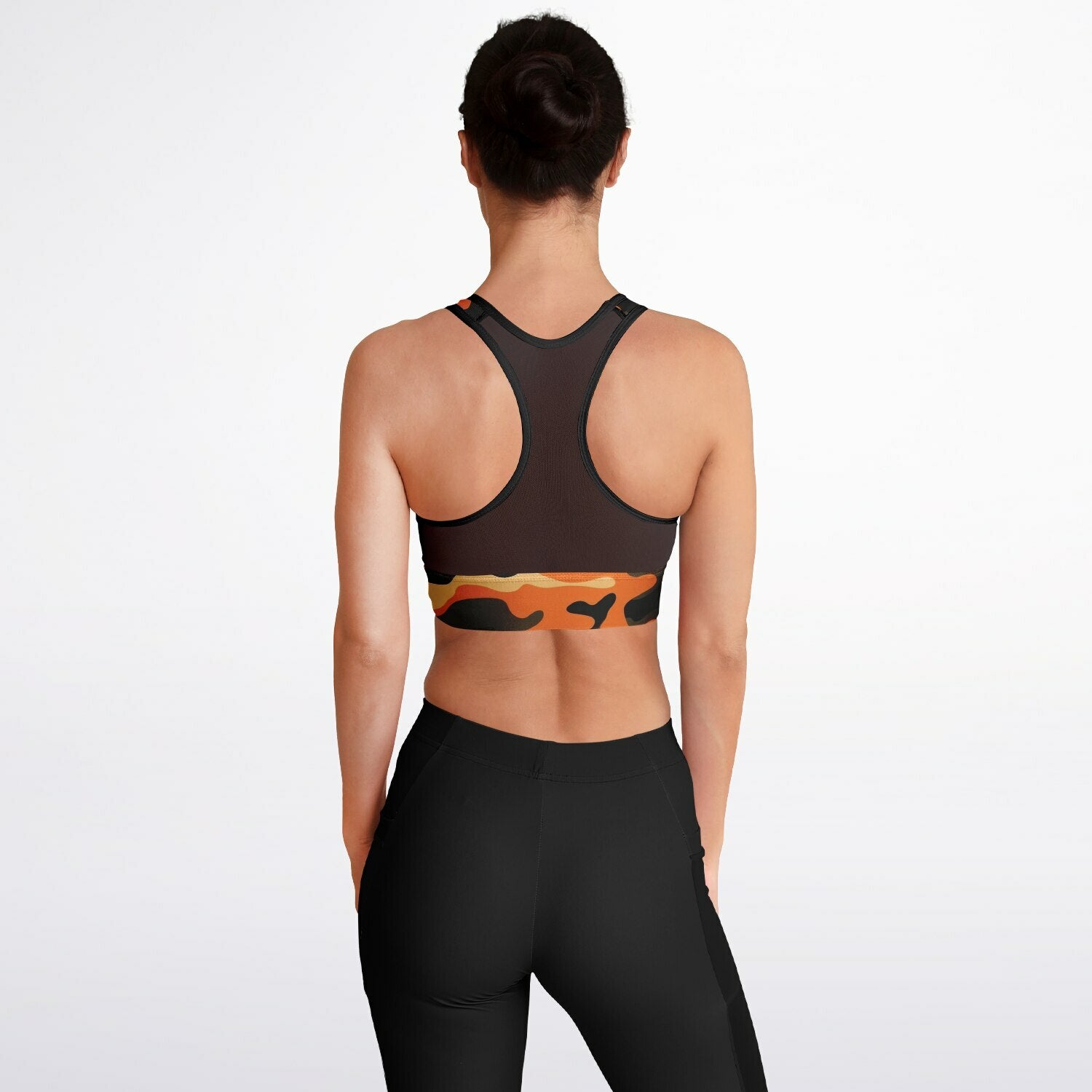 Orange Camo Mesh Padded Sports Bra