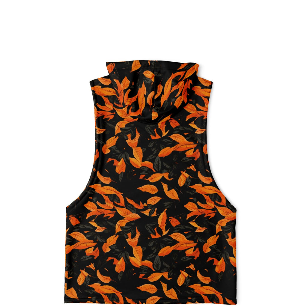 Orange Leaves Forest Camo Athletic Drop Armhole Sleeveless Hoodie