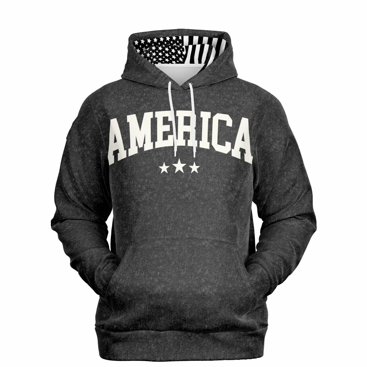 Ladies America Black Acid Wash Hoodie