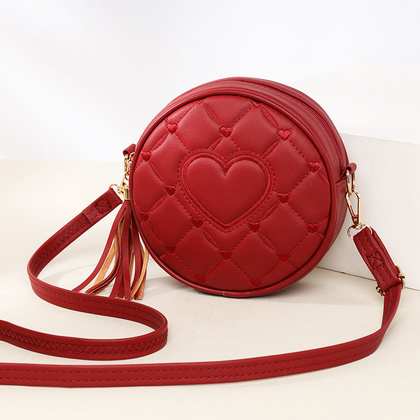 Embroidery Hearts Crossbody Round small bag