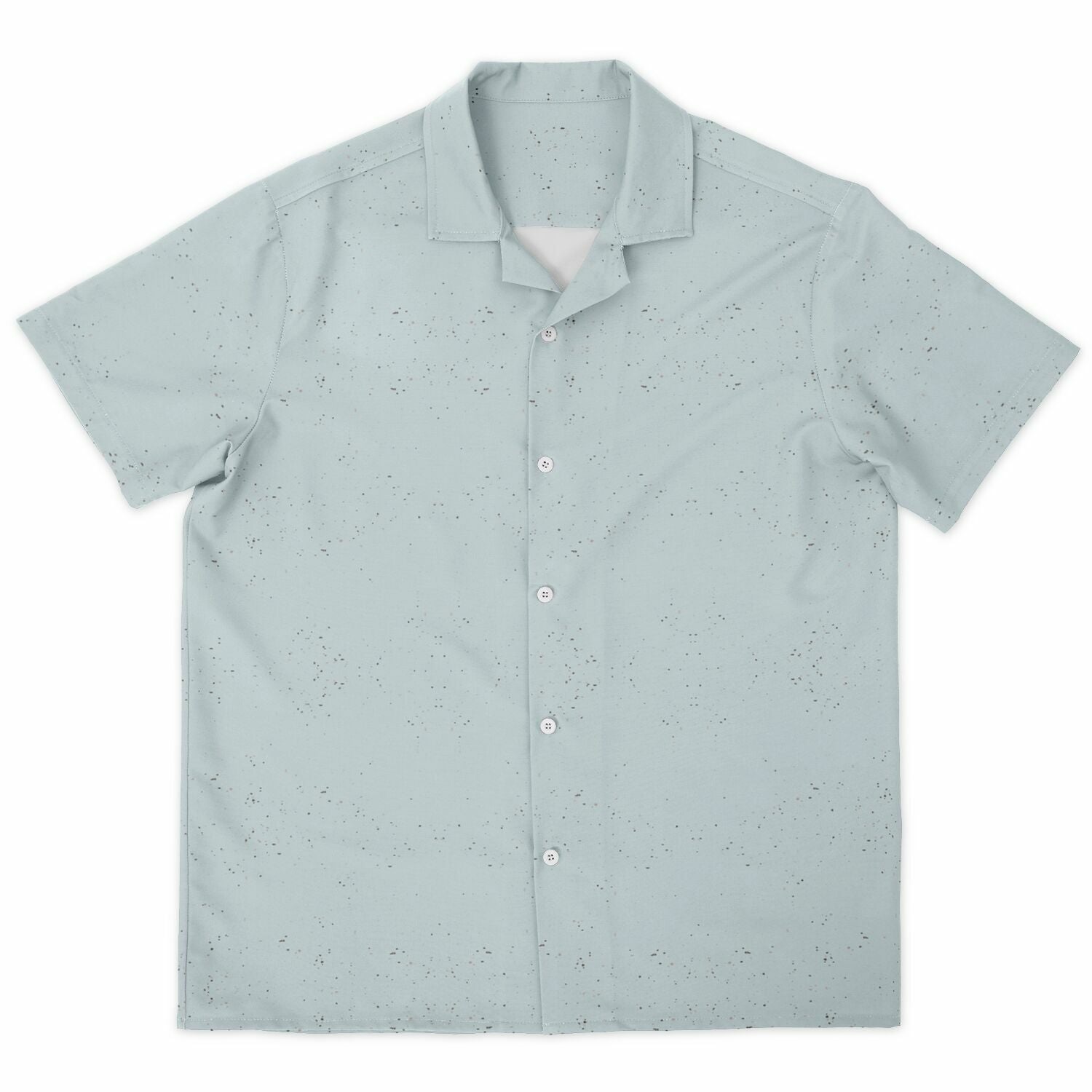Ice Blue Speckled Men's Spread Collar Short Sleeve Button-Down Shirt
