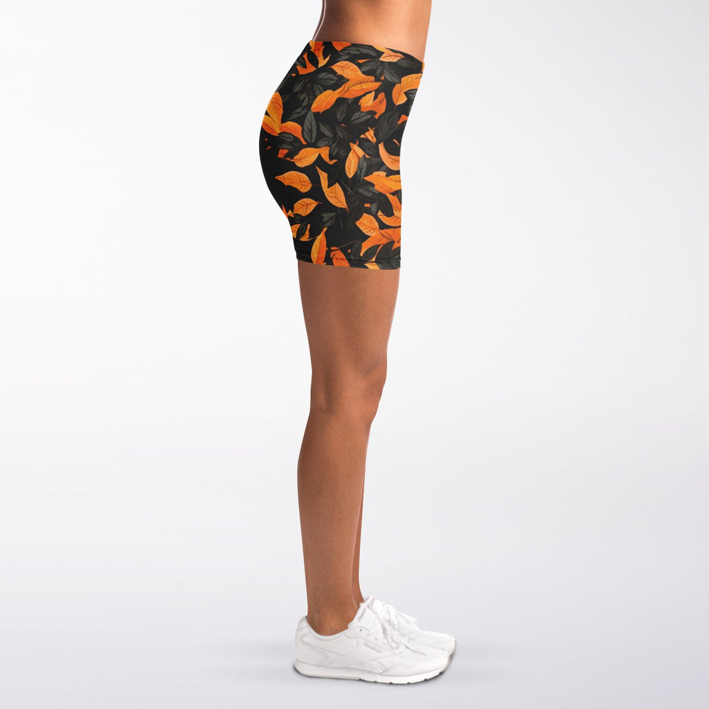 Orange Leaves Forest Camo Legging Shorts