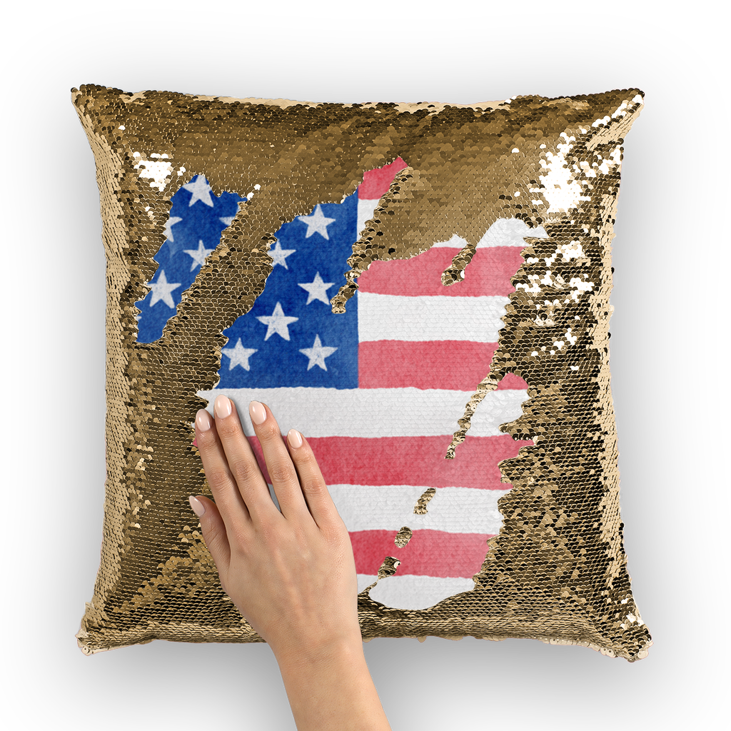 Stars and Stripes Sequin Cushion Cover