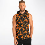Orange Leaves Forest Camo Athletic Drop Armhole Sleeveless Hoodie