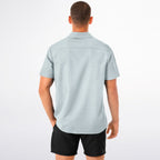 Ice Blue Speckled Men's Spread Collar Short Sleeve Button-Down Shirt