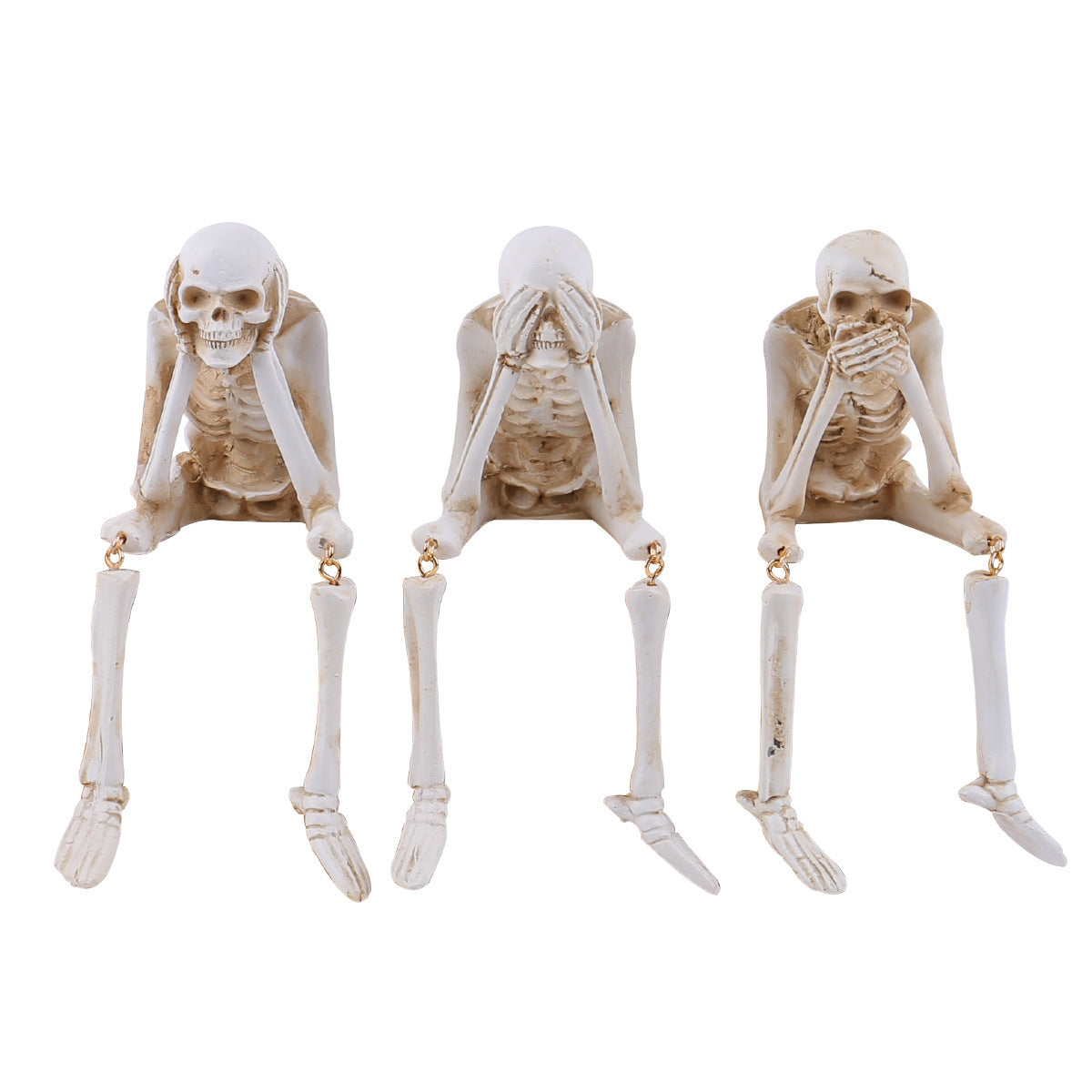 Halloween Skeleton Hear no evil, Speak no Evil, see no Evil Resin Decorations