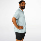 Ice Blue Speckled Men's Spread Collar Short Sleeve Button-Down Shirt