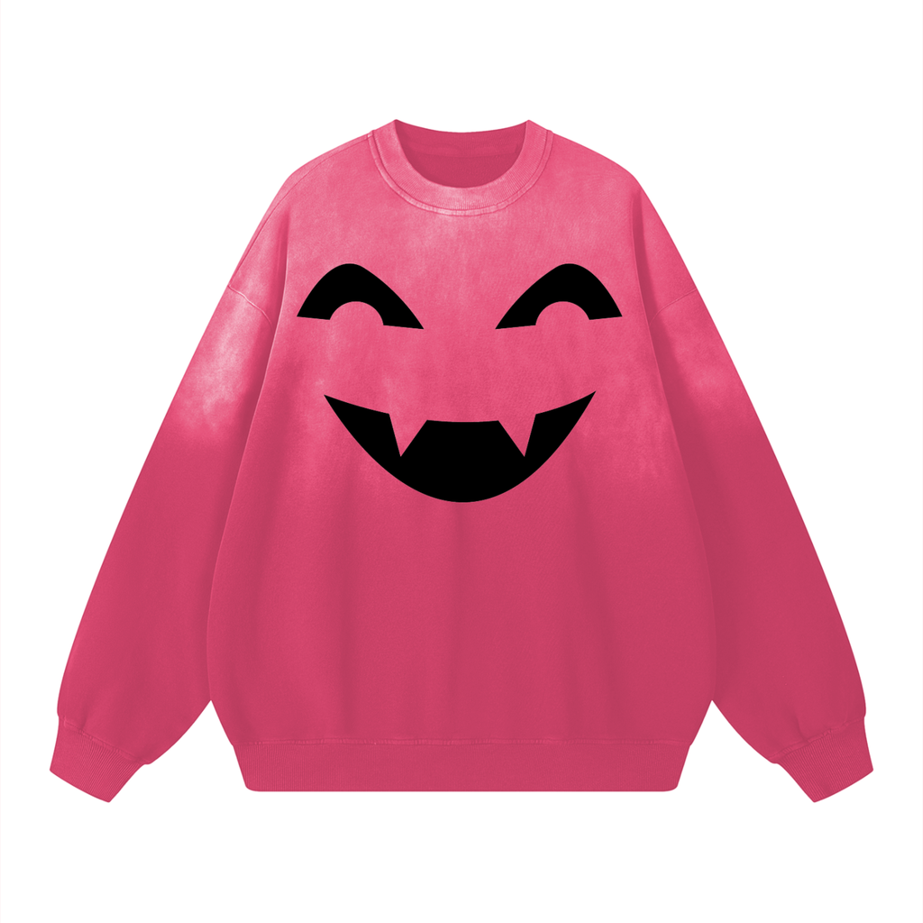 Fang Face Pink Sun Faded Ladies Drop Shoulder Sweatshirt