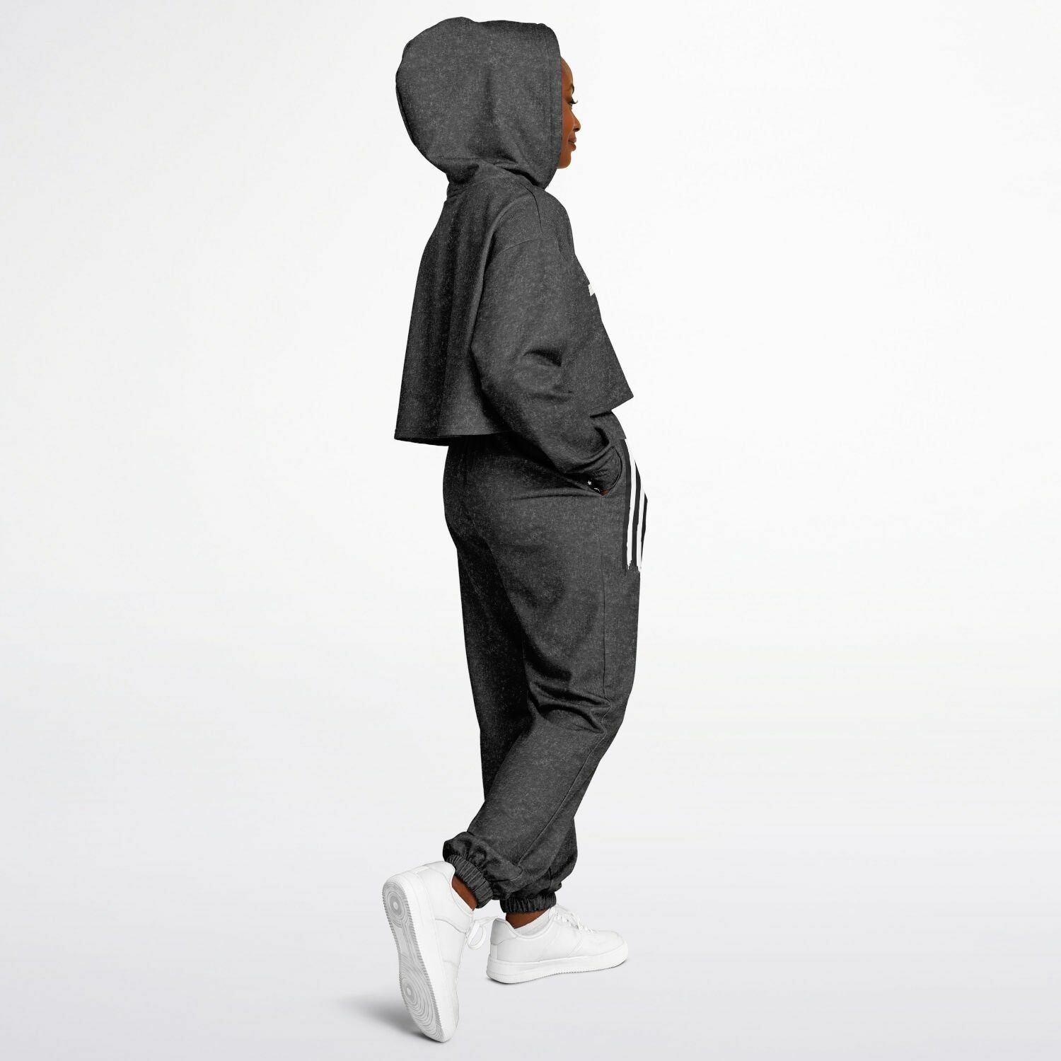Ladies America Black Acid Wash Dance Hoodie & Sweatpants Set