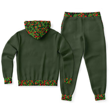 Load image into Gallery viewer, Green Mens Ziphoodie &amp; Jogger with Christmas Camo Accents
