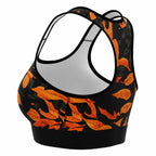 Orange Leaves Forest Camo Sports Bra