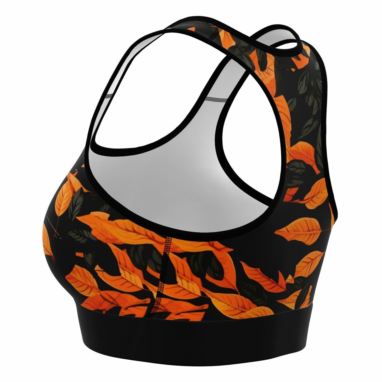 Orange Leaves Forest Camo Sports Bra