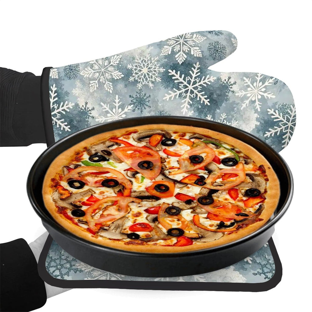 Blue Snowflake Oven Mitts and Potholder Set