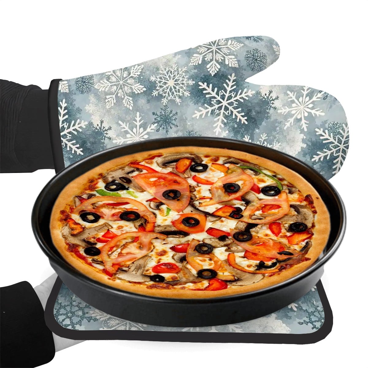 Blue Snowflake Oven Mitts and Potholder Set