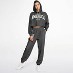 Ladies America Black Acid Wash Dance Hoodie & Sweatpants Set