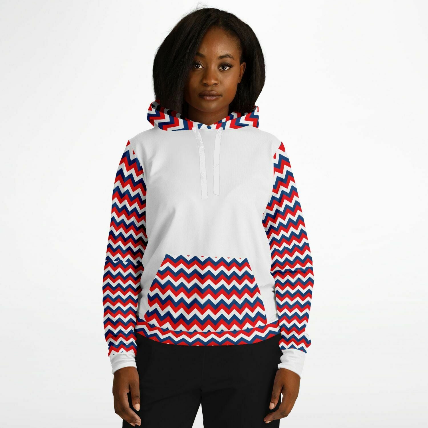 Red, White and Blue Zig Zag Ladies Pull Over Hoodie