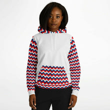 Load image into Gallery viewer, Red, White and Blue Zig Zag Ladies Pull Over Hoodie
