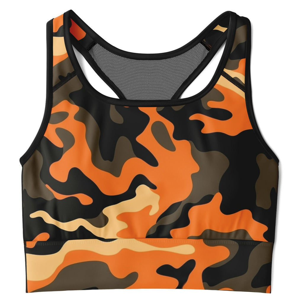 Orange Camo Mesh Padded Sports Bra