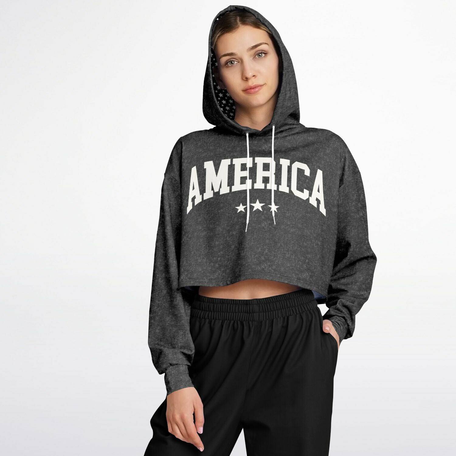 Ladies America Black Acid Wash Dance Hoodie