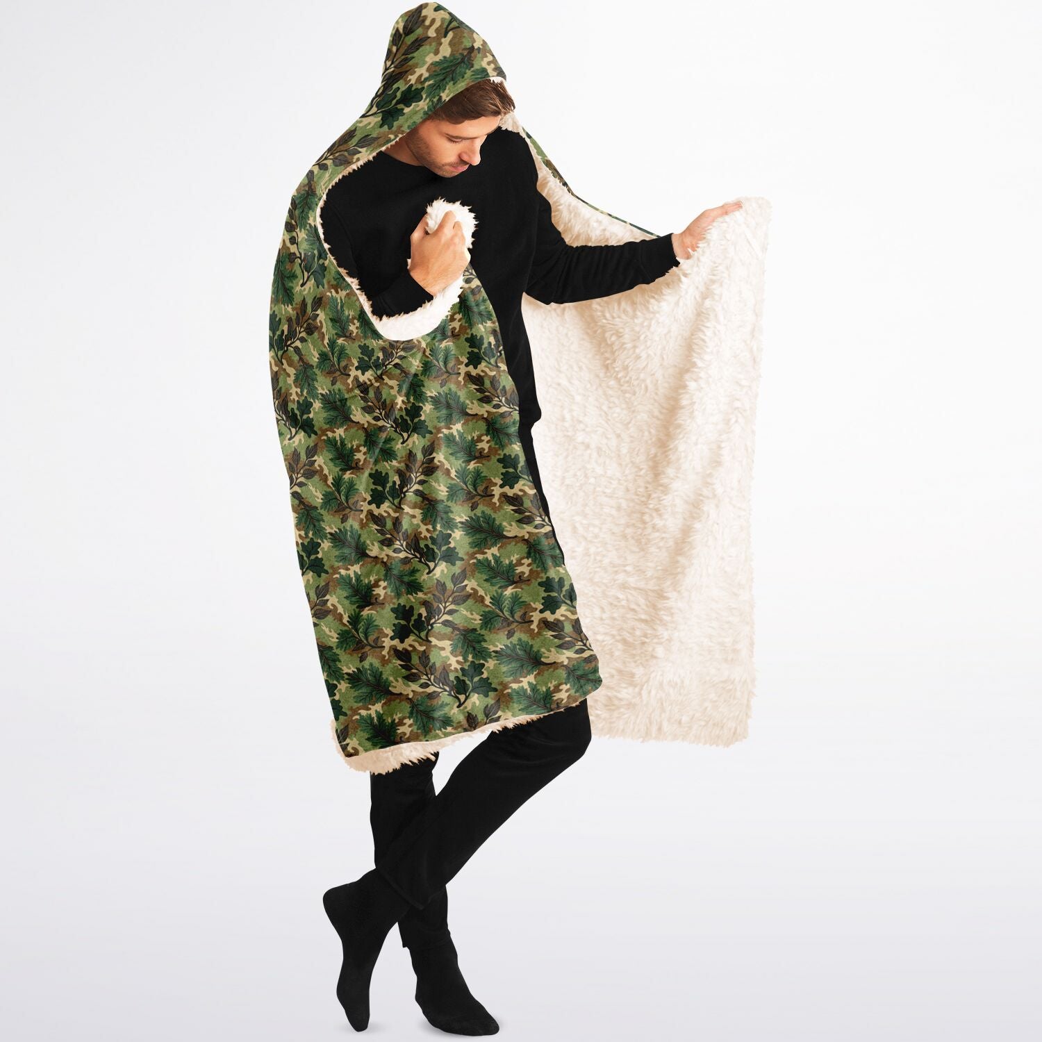 Tree Branch Camouflage Hooded Blanket Sherpa