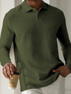 Mens Textured Long Sleeve Polo Shirts