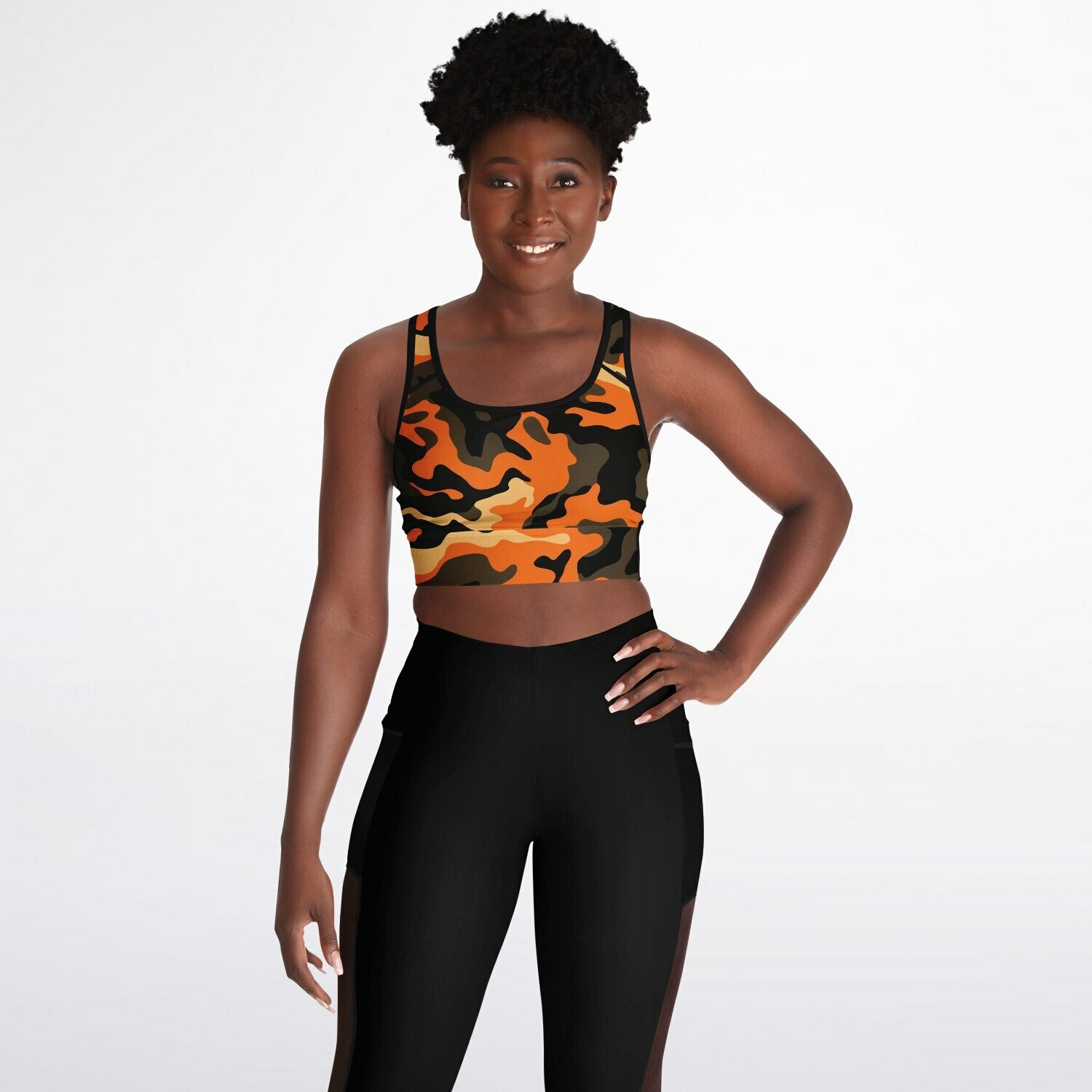 Orange Camo Mesh Padded Sports Bra