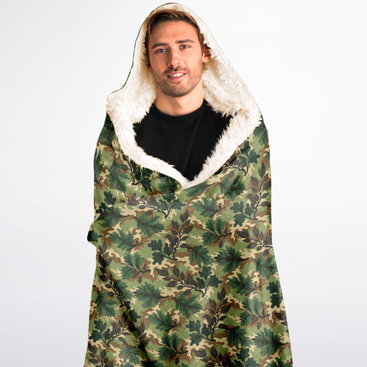Tree Branch Camouflage Hooded Blanket Sherpa