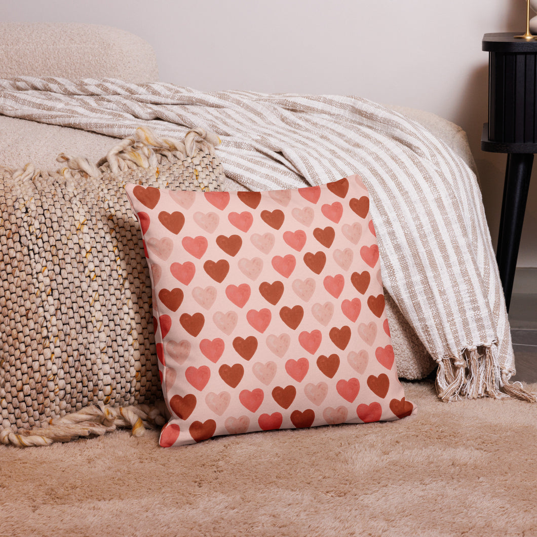 Watercolor Heart Pink Premium Pillow