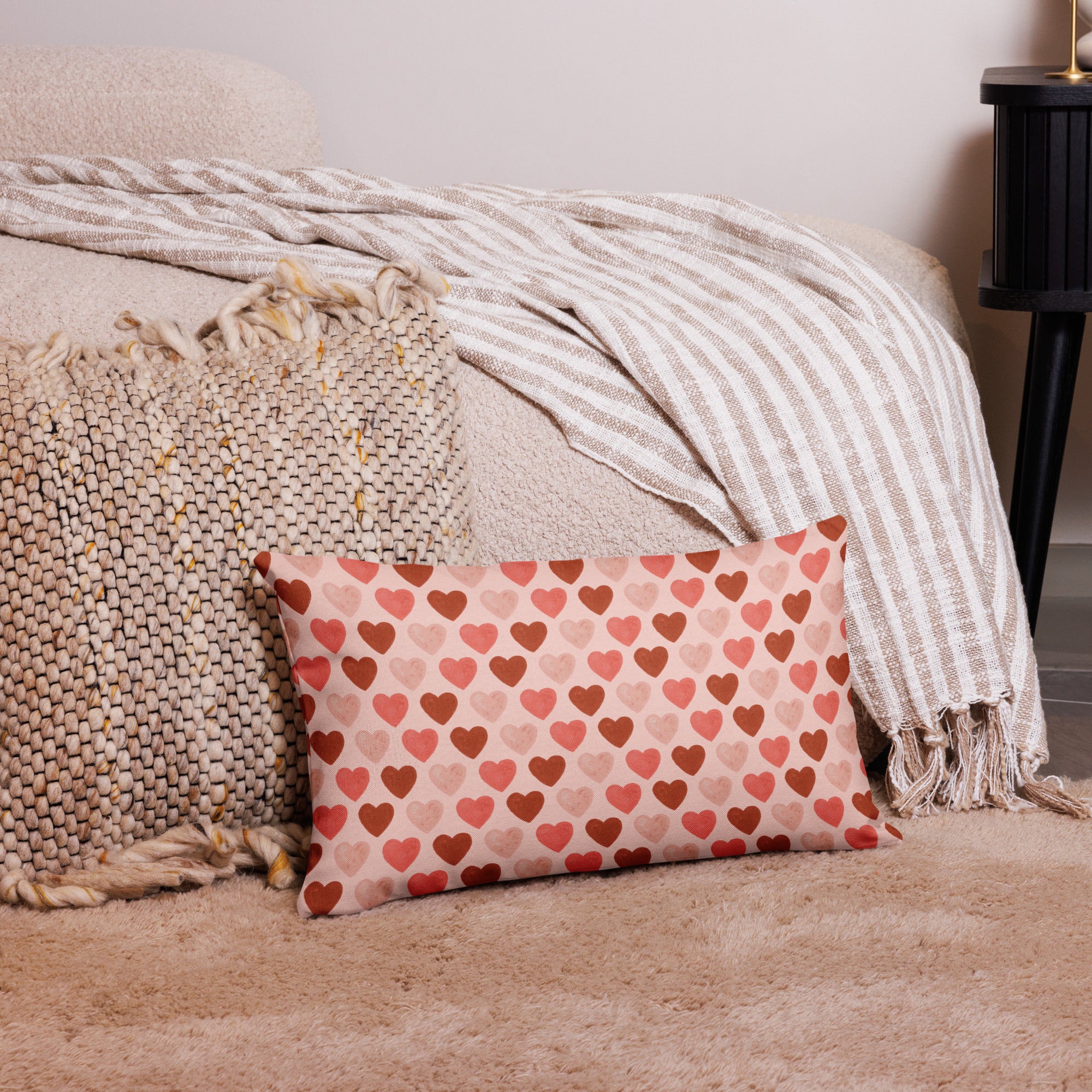 Watercolor Heart Pink Premium Pillow