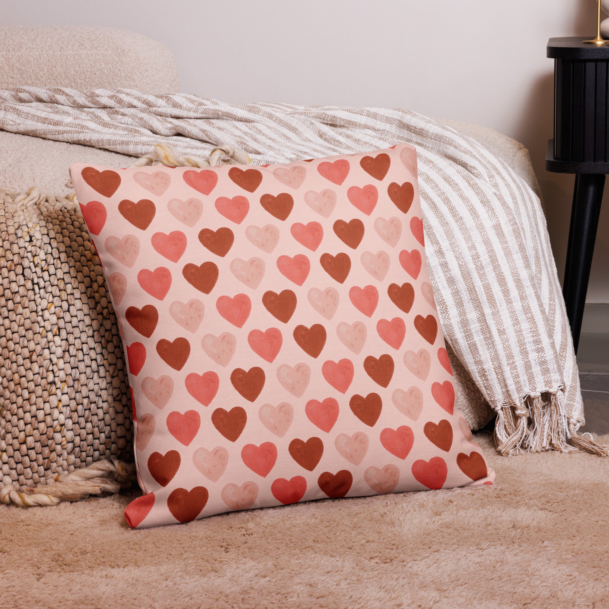 Watercolor Heart Pink Premium Pillow