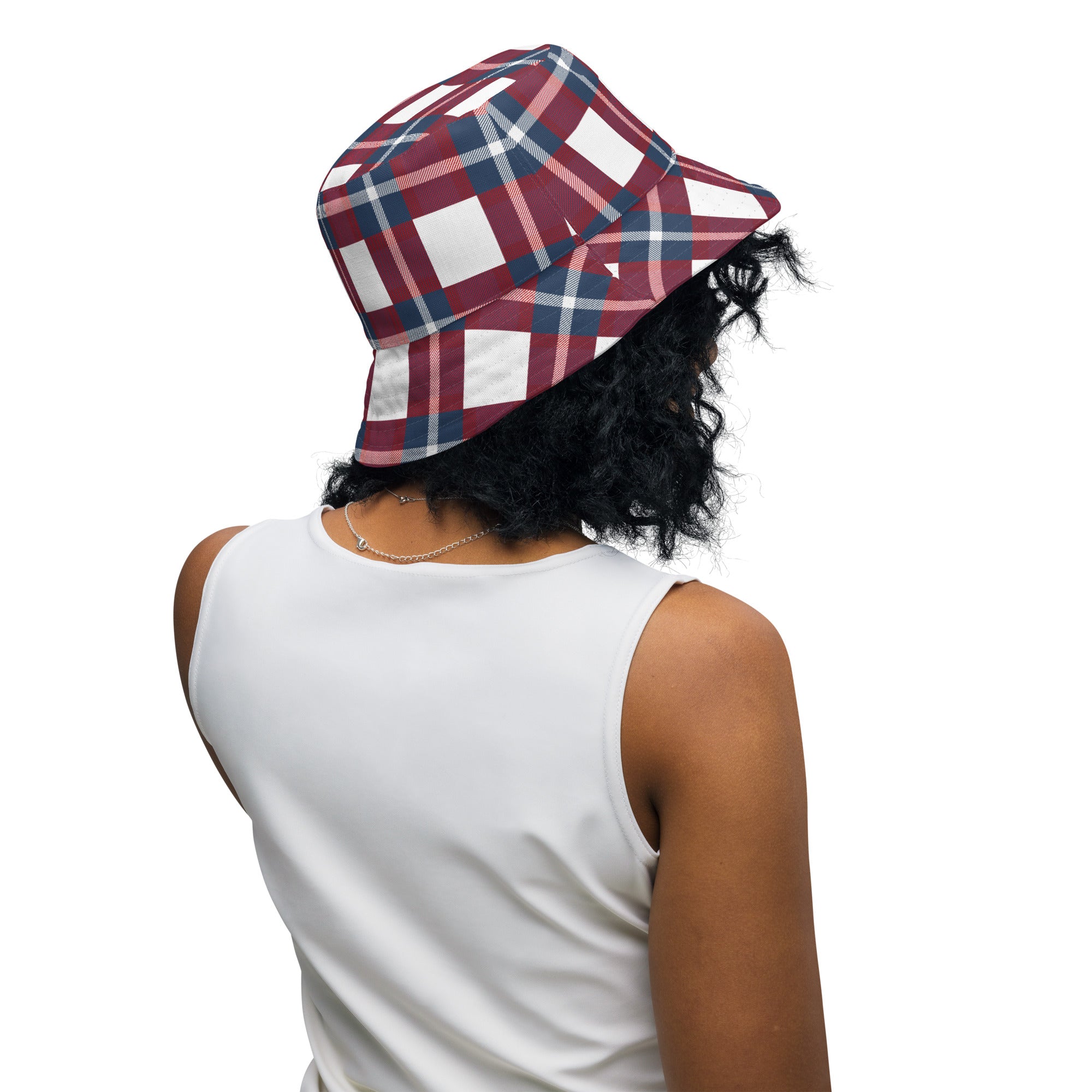 Red White and Blue Plaid Reversible bucket hat
