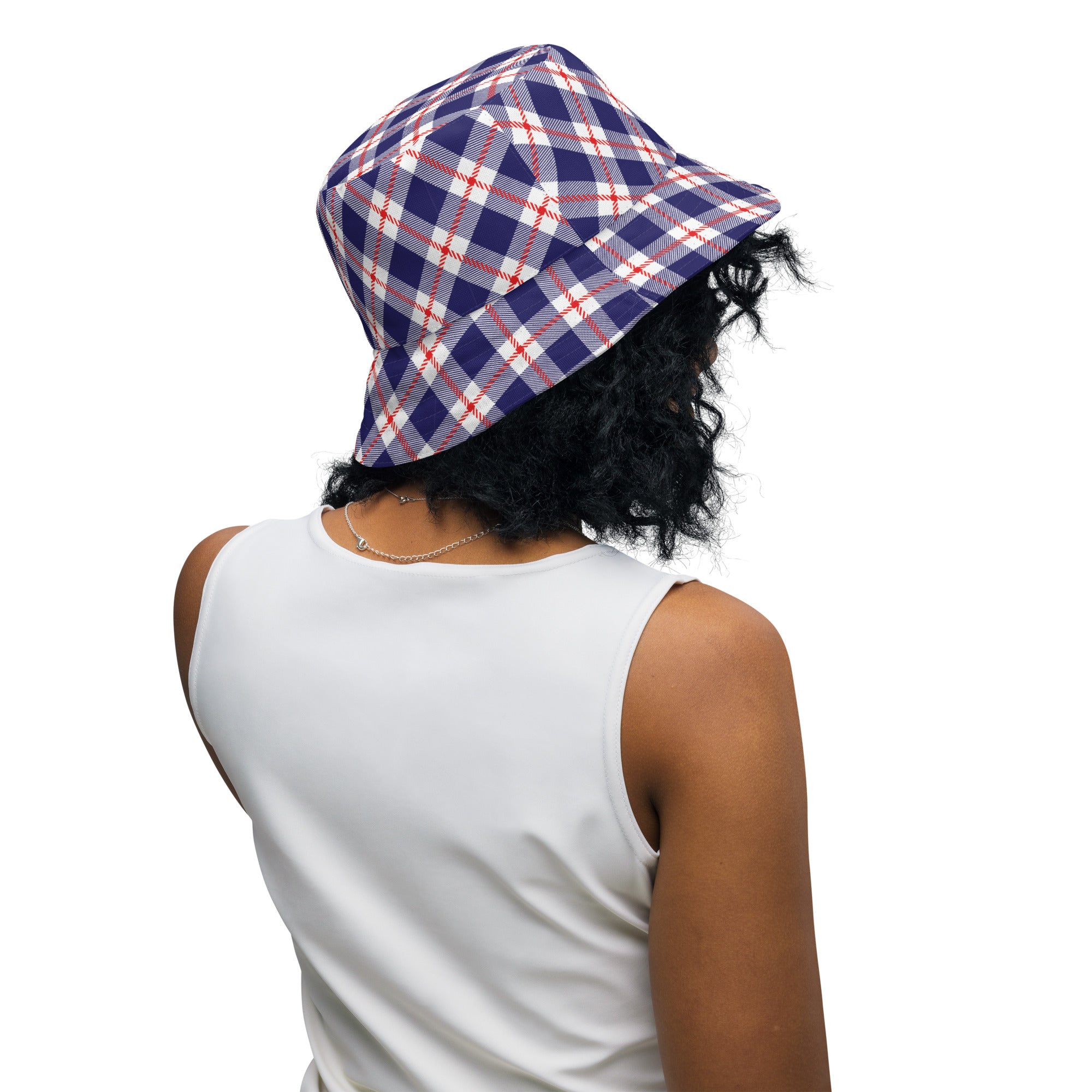 Red White and Blue Plaid Reversible bucket hat