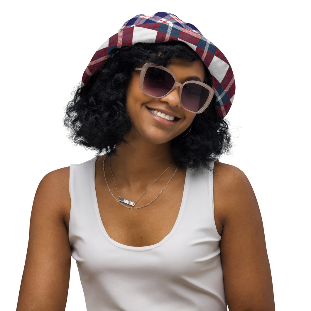 Red White and Blue Plaid Reversible bucket hat