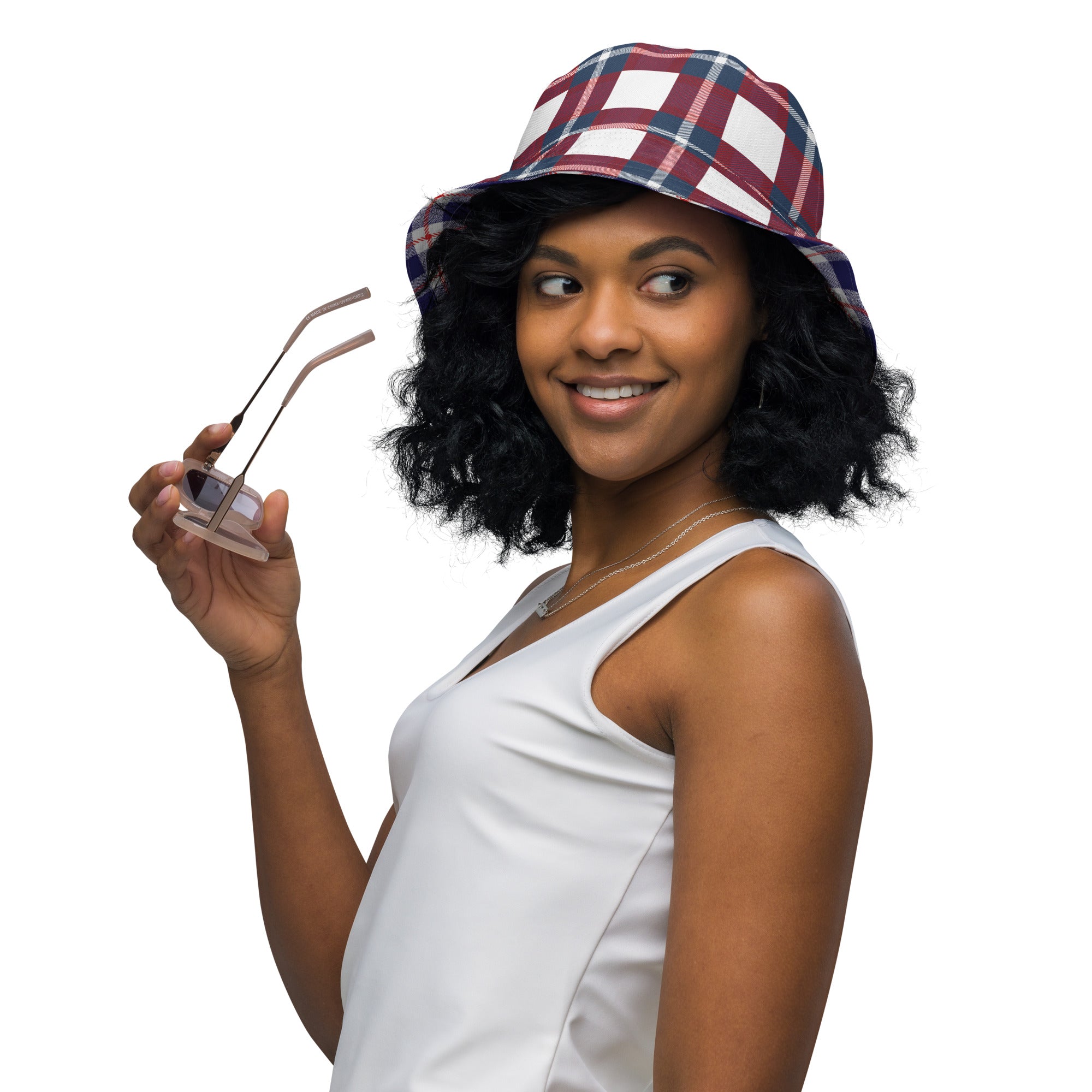 Red White and Blue Plaid Reversible bucket hat