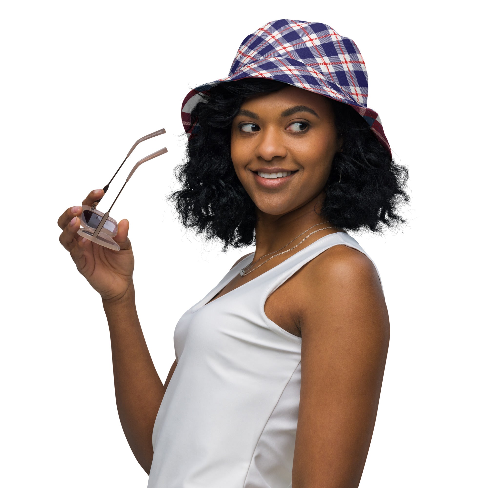 Red White and Blue Plaid Reversible bucket hat