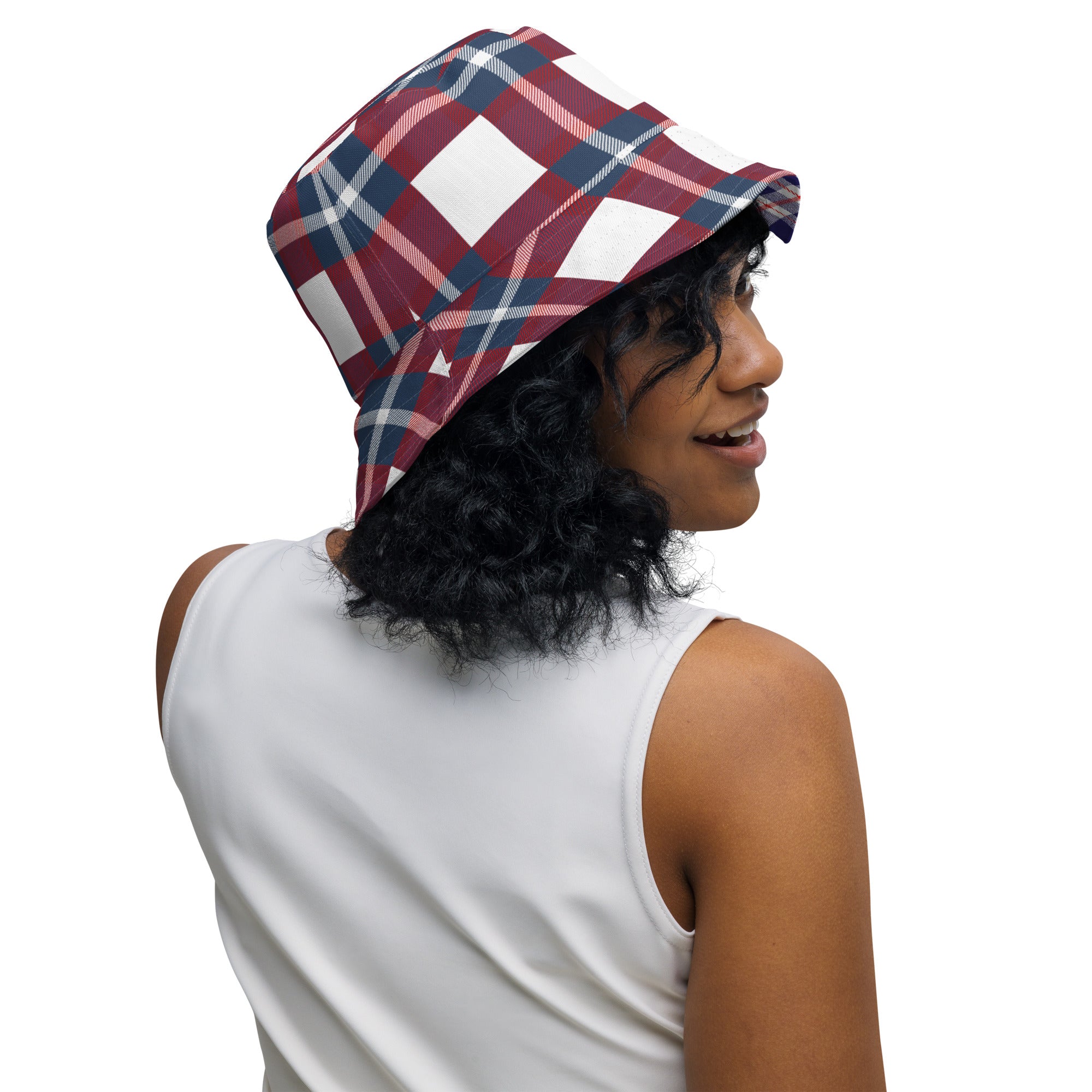 Red White and Blue Plaid Reversible bucket hat
