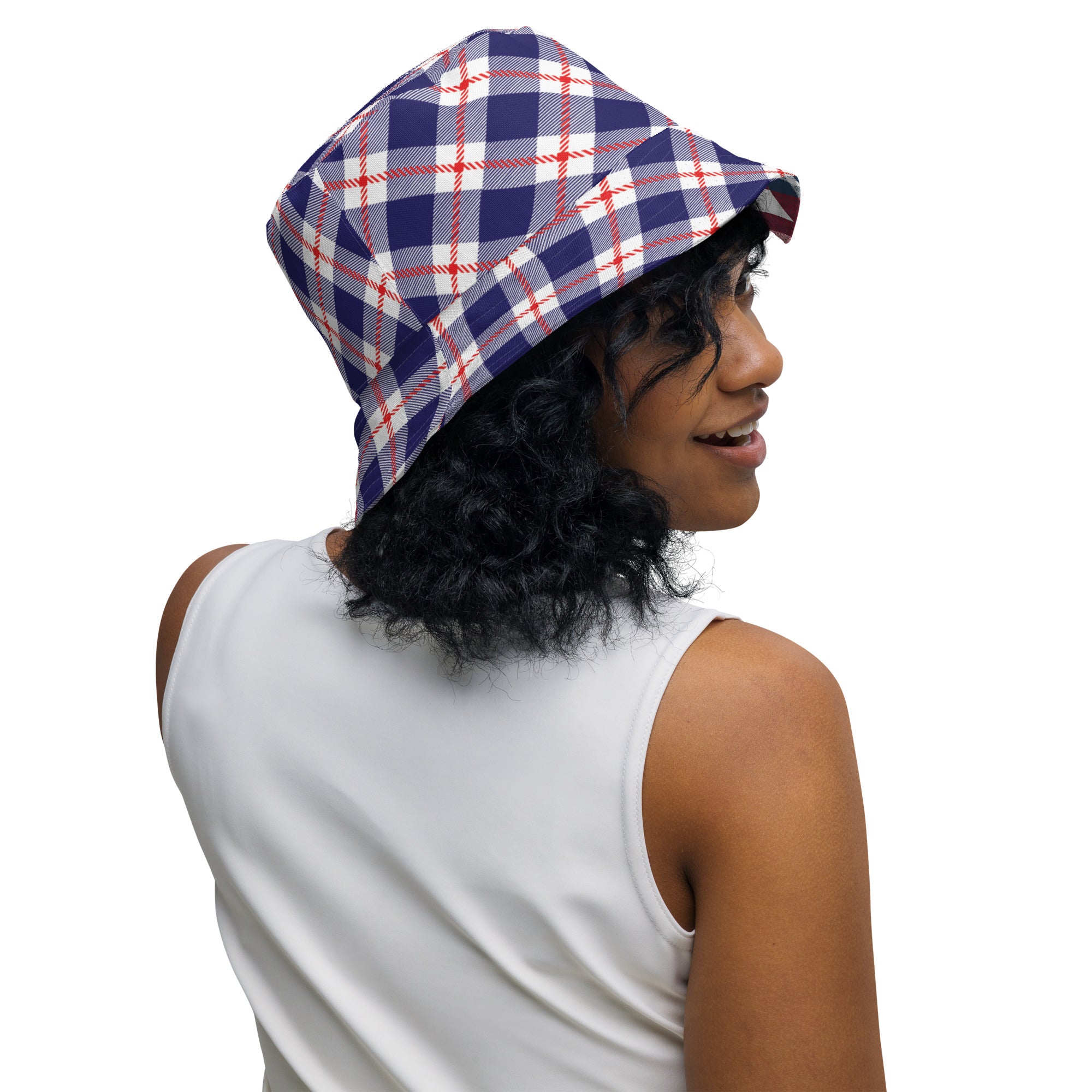 Red White and Blue Plaid Reversible bucket hat