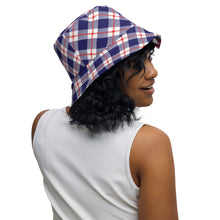 Load image into Gallery viewer, Red White and Blue Plaid Reversible bucket hat
