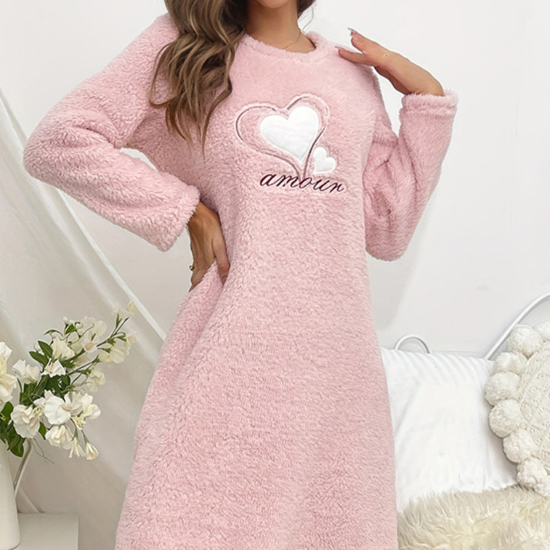 Ladies Amore furry flannel long sleeve pullover nightgown