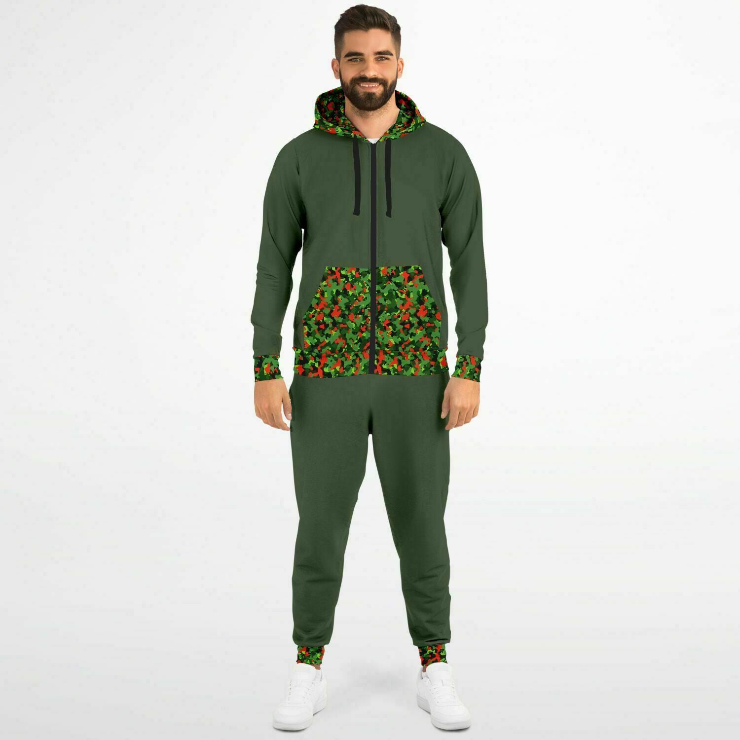 Green Mens Ziphoodie & Jogger with Christmas Camo Accents