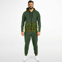 Load image into Gallery viewer, Green Mens Ziphoodie &amp; Jogger with Christmas Camo Accents
